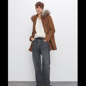 Zara coat with faux fur hood